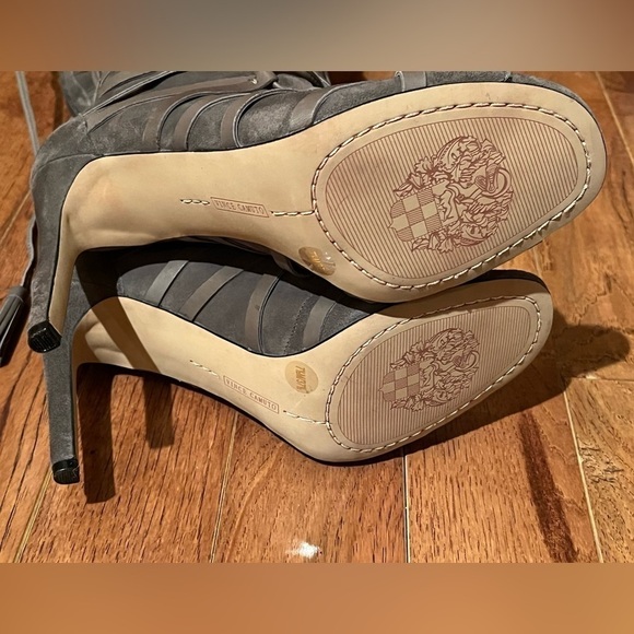 NEW Vince Camuto Tornado Gray Carsey Suede Caged Tall Back Zip Stiletto Boots - Picture 11 of 16